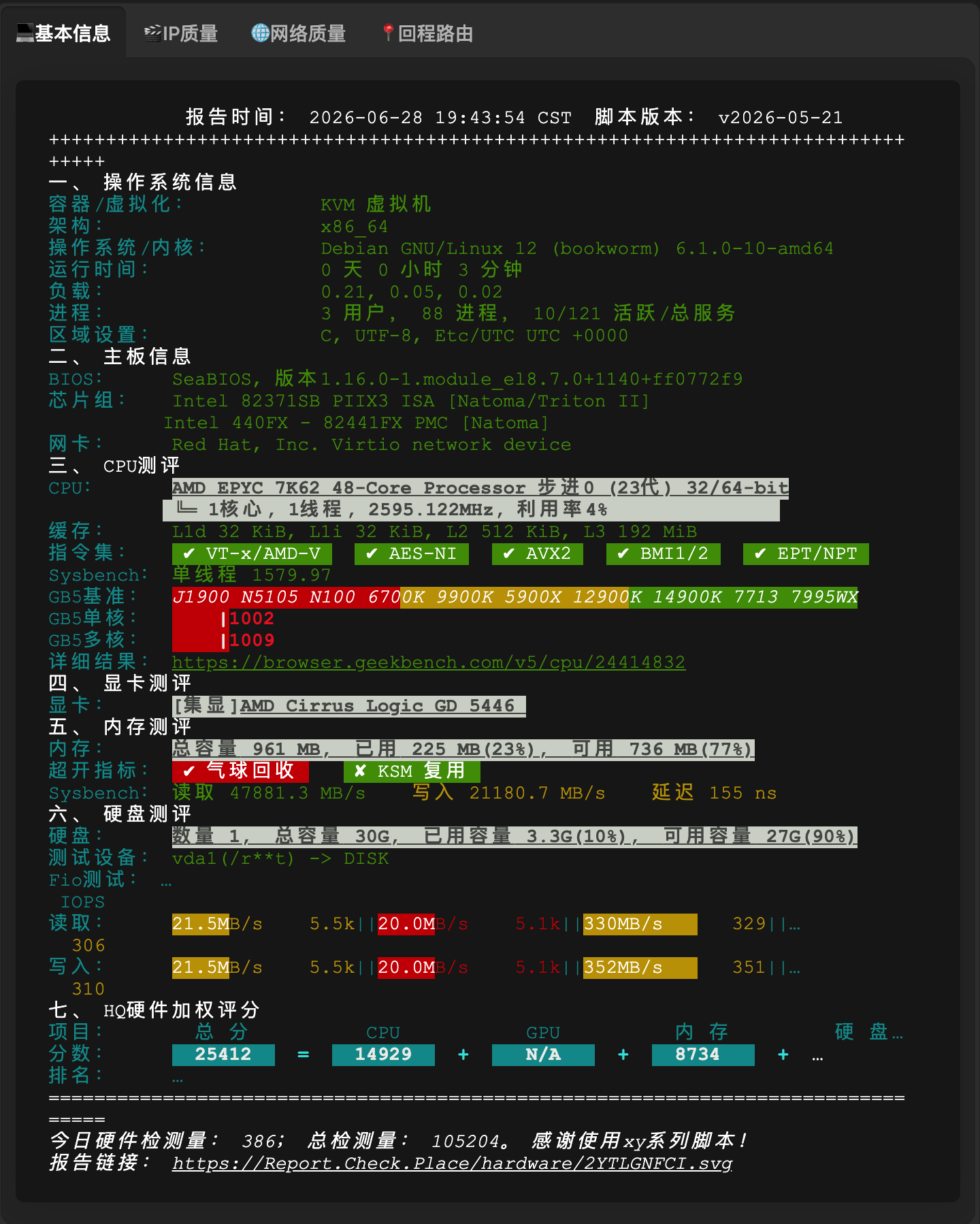 CloudLeadInno 硬件基本信息与 Geekbench 测试